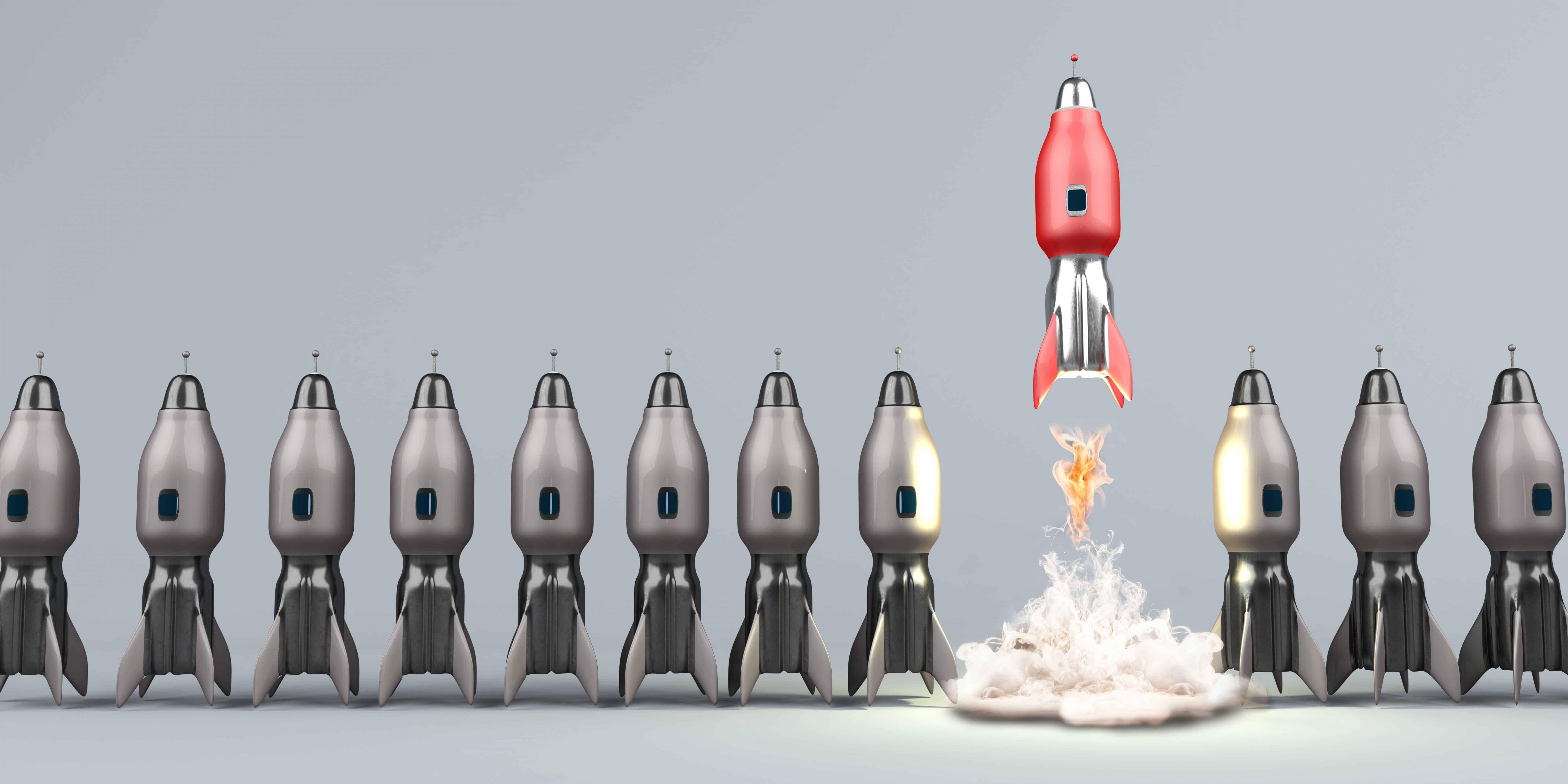 Starting Rocket Unicorn Startup Symbolic illustration of the unicorn startup. 3d illustration.